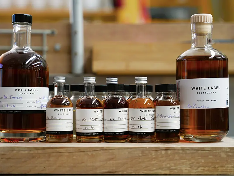 samples of custom spirits crafted by the white label distillery in tasmania