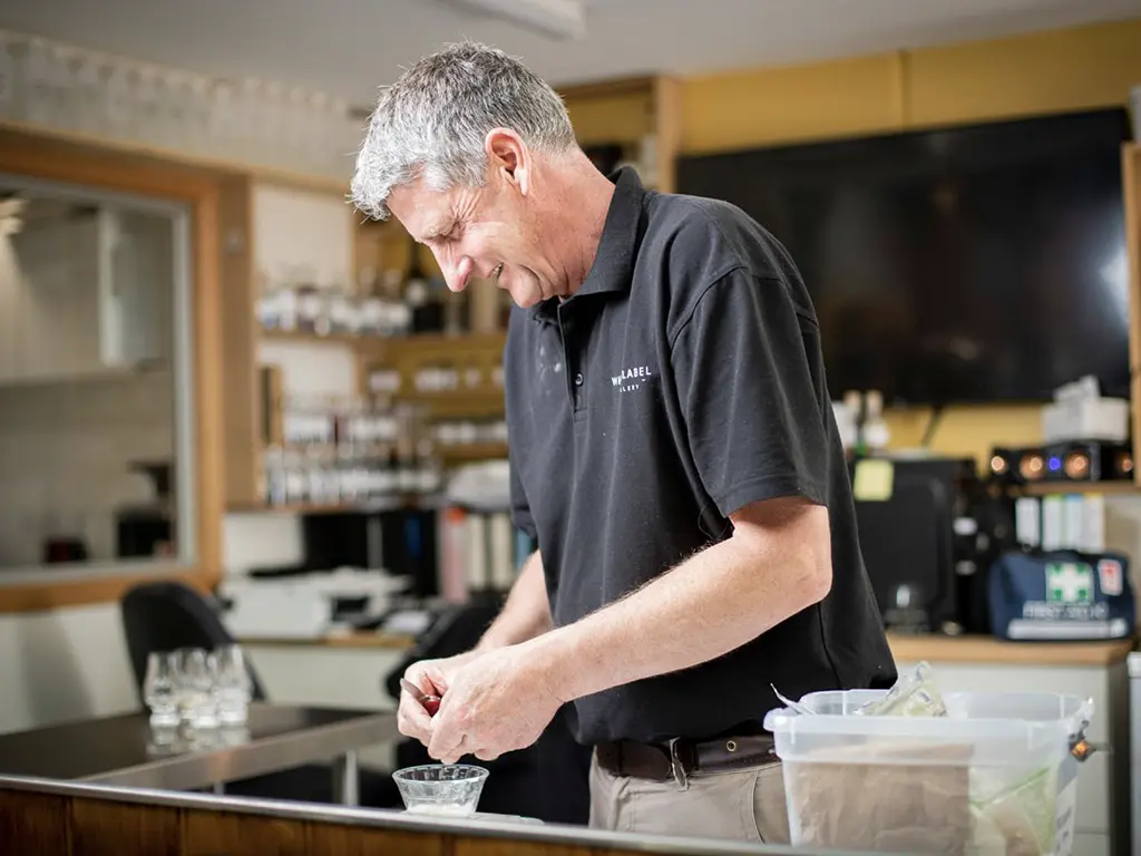 anthony white, head distiller at the white label distillery in tasmania