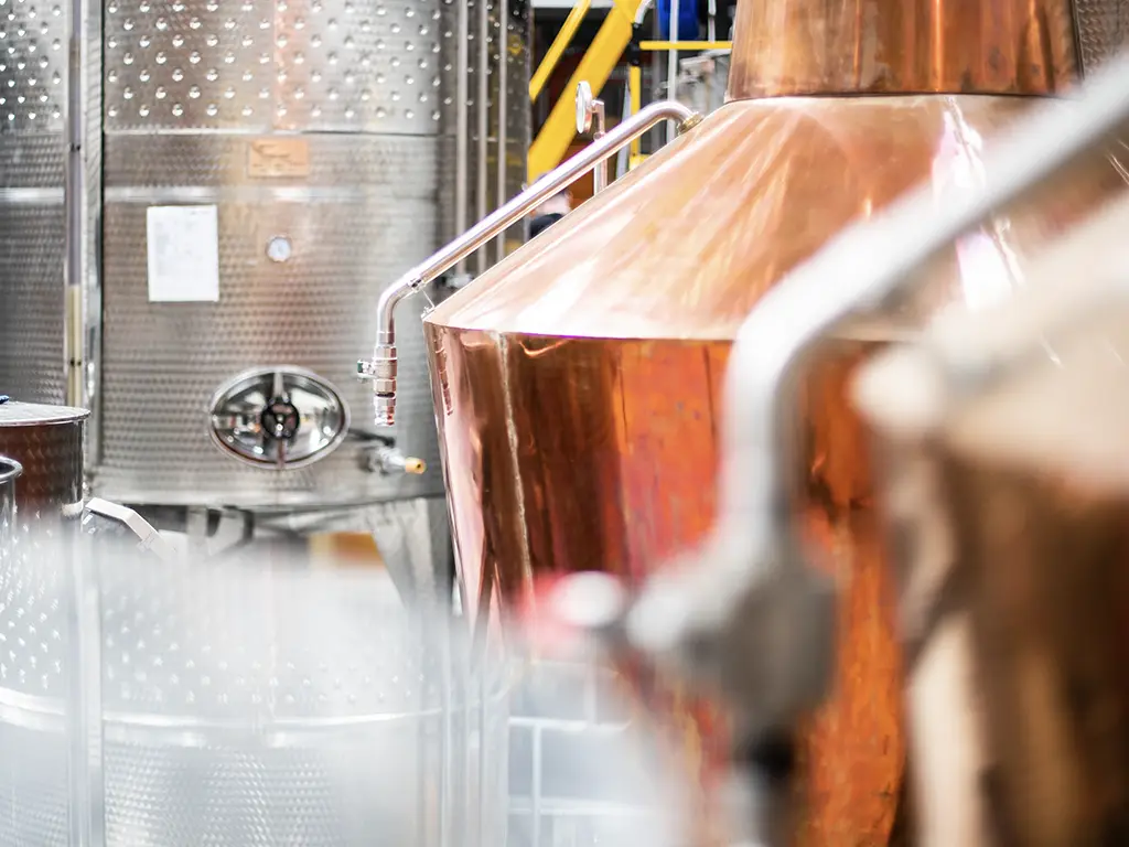 copper pot stills at the white label distillery in tasmania